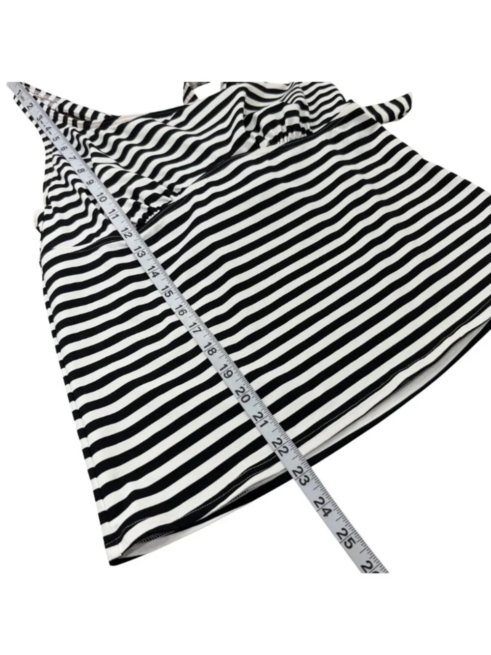 Lands End Women Black White Stripe Tankini Swim Top Size 16 Built-In Bra Support